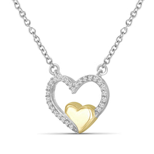 1/7 Carat T.W. White Diamond Two Tone Silver Double Heart Pendant