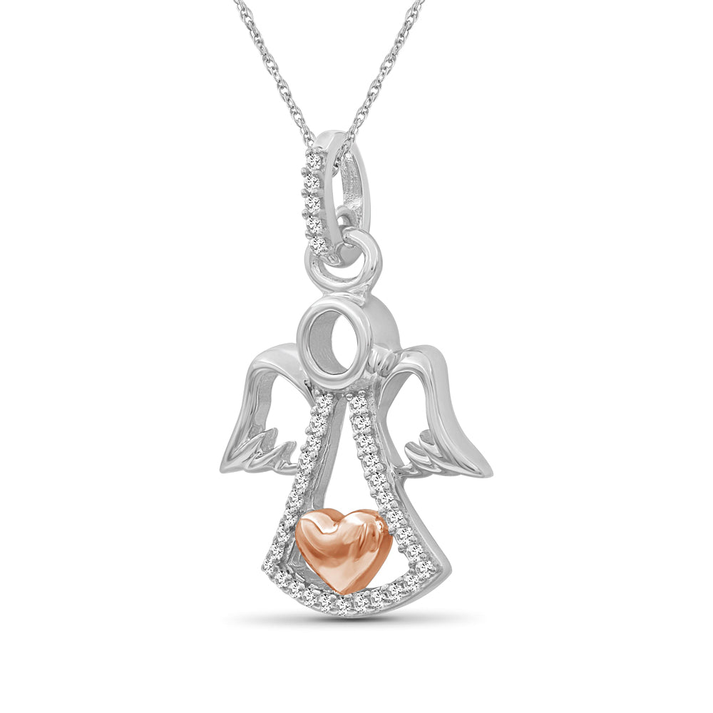 1/10 Ctw White Diamond Angel Heart Pendant in Two-Tone Sterling Silver