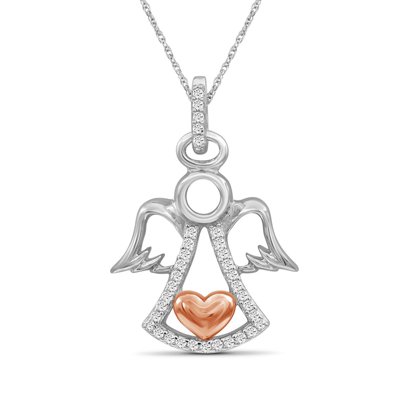 1/10 Ctw White Diamond Angel Heart Pendant in Two-Tone Sterling Silver