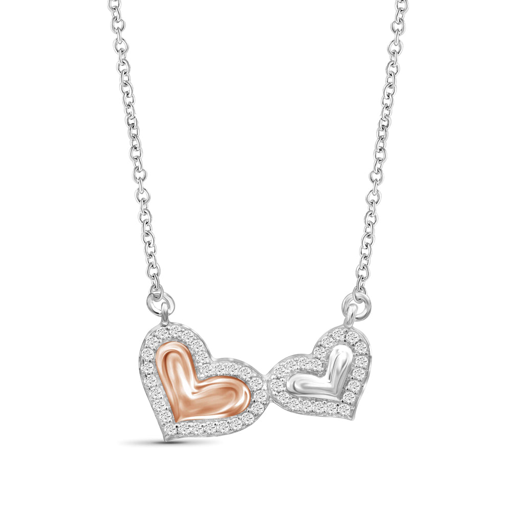 1/10 Ctw White Diamond Double Heart Necklace in Two-Tone Sterling Silver