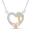 1/7 Carat T.W. White Diamond Three Tone Silver Cross In Heart Pendant
