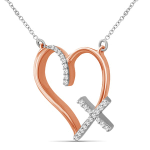 1/10 Ctw White Diamond Open Heart Cross Pendant in Two-Tone Sterling Silver