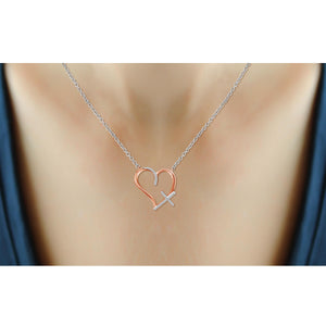 1/10 Ctw White Diamond Open Heart Cross Pendant in Two-Tone Sterling Silver