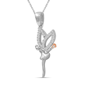 1/10 Ctw White Diamond Angel Necklace in Two Tone Sterling Silver
