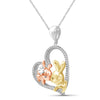 1/7 Ctw Multi Color Diamond Tri-Tone Sterling Silver Bunny Baby & Mom Heart Pendant
