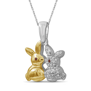 1/10 Ctw Red & White Diamond Two-Tone Sterling Silver Bunny Pendant