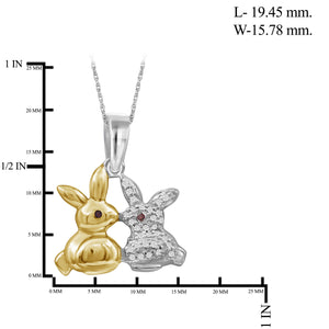 1/10 Ctw Red & White Diamond Two-Tone Sterling Silver Bunny Pendant