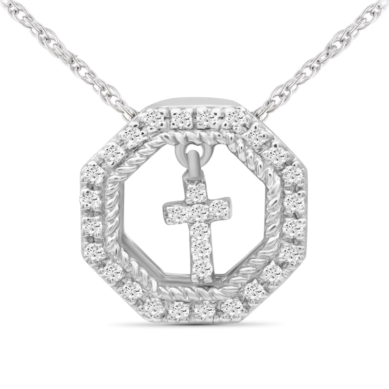 1/10 Carat T.W. White Diamond Sterling Silver Cross Octagon Pendant - Assorted Colors