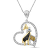 1/5 Ctw Multi Color Diamond Two-Tone Sterling Silver Giraffes Heart Pendant