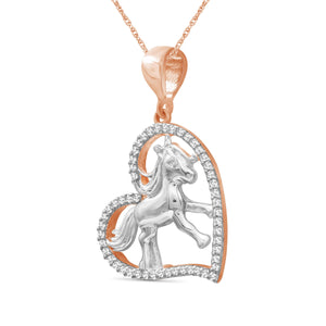 1/7 Ctw White Diamond Two-Tone Sterling Silver Horse Pendant