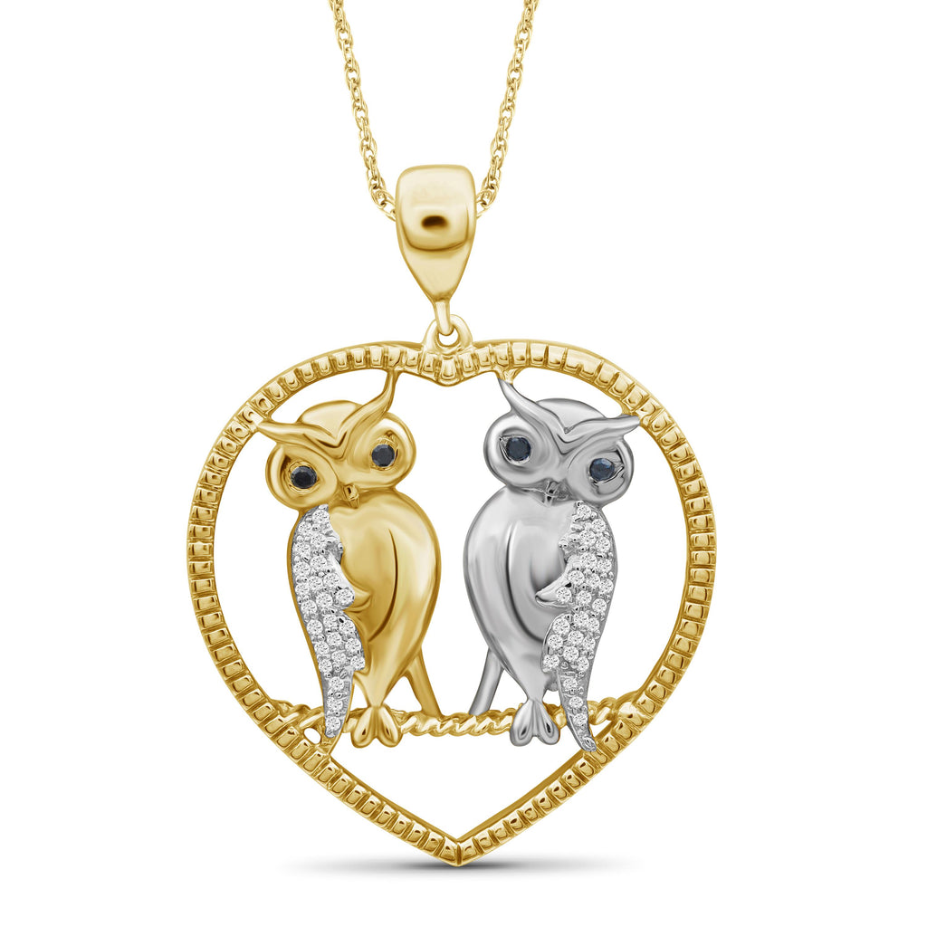 1/7 Ctw Multi Color Diamond Two Tone Sterling Silver Owl Heart Pendant