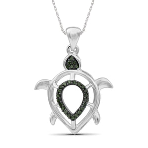 1/10 Ctw Green Diamond Sterling Silver Turtle Pendant