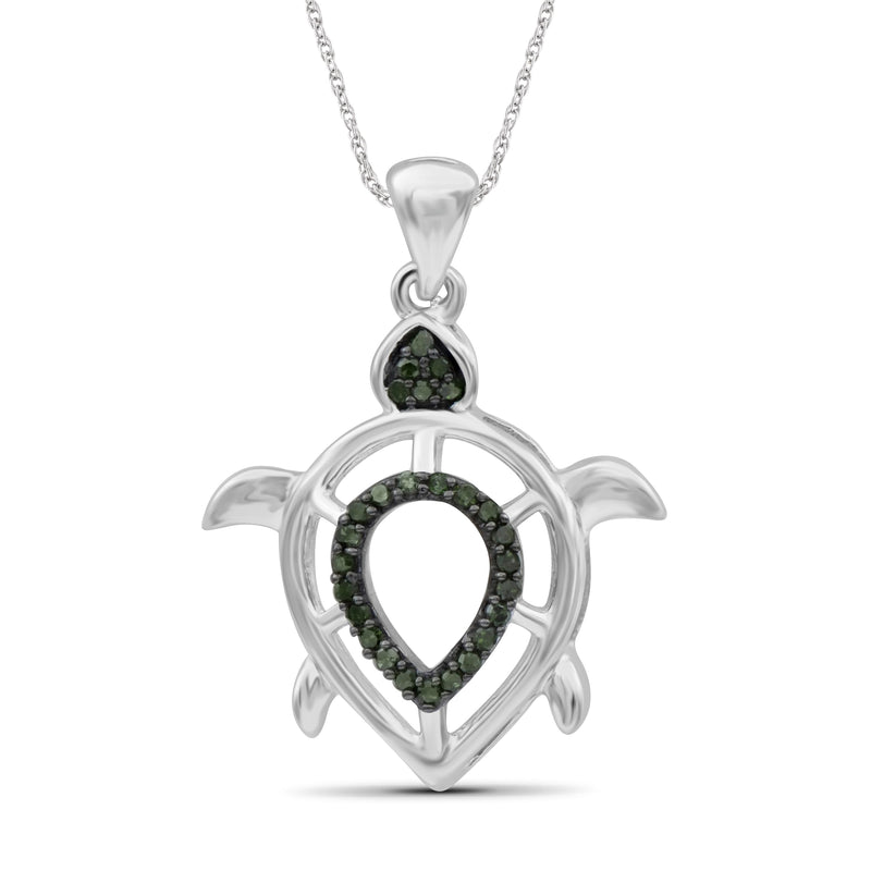 1/10 Ctw Green Diamond Sterling Silver Turtle Pendant