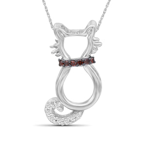 1/20 Ctw Red & White Diamond Sterling Silver Cat Pendant