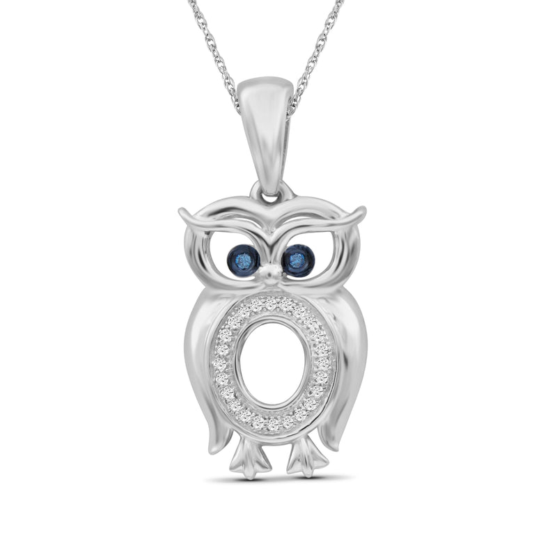 1/10 Ctw Blue & White Diamond Sterling Silver Owl Pendant