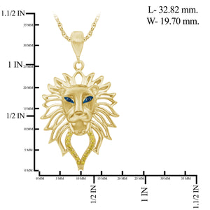 1/20 Ctw Yellow & Blue Diamond 14K Gold over Silver Lion Face Pendant