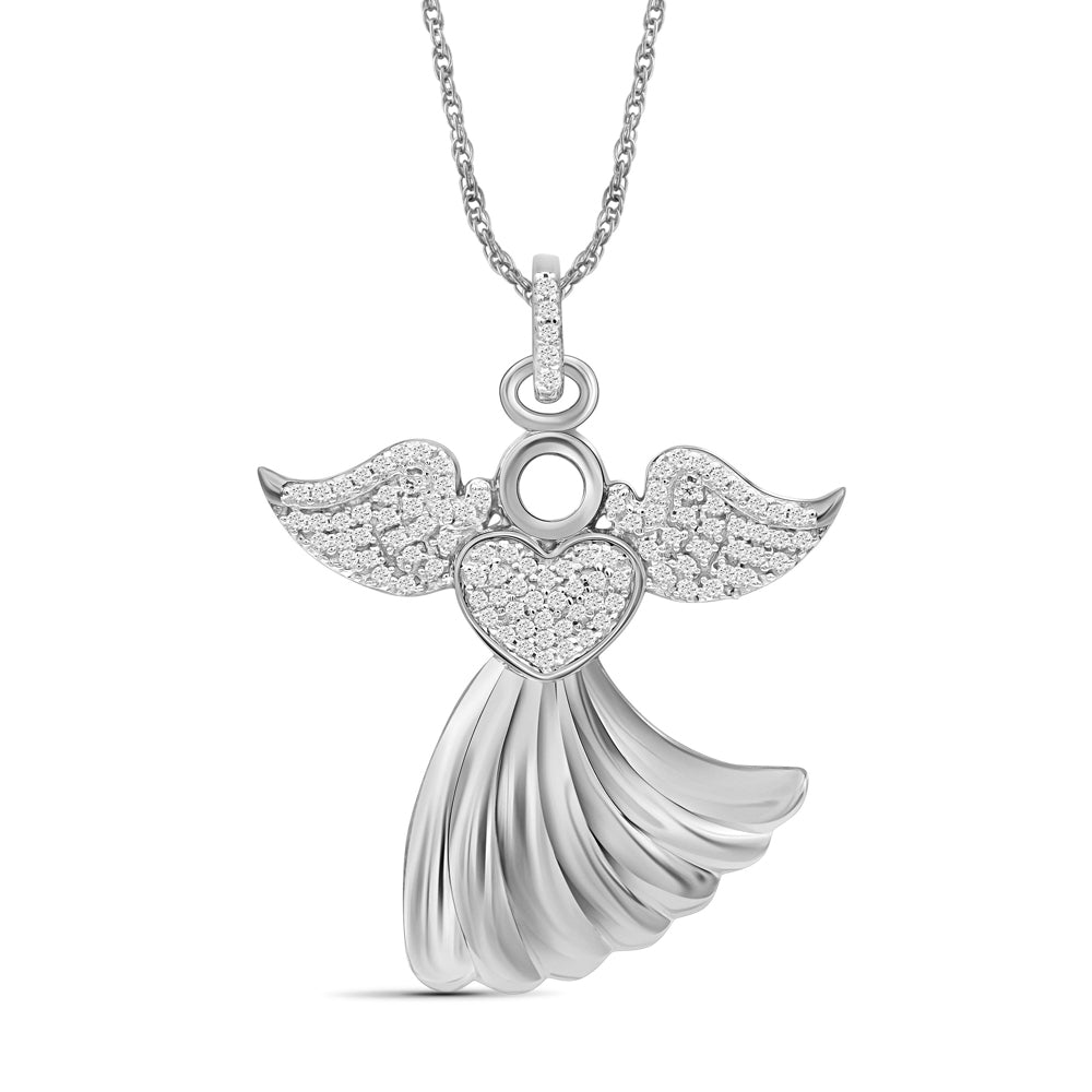 1/4 Ctw White Diamond Angel Pendant in Sterling Silver - Assorted Finish