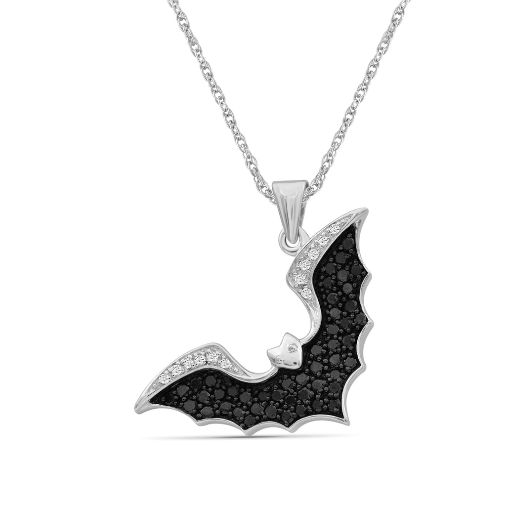 1.00 Ctw Black & White Diamond Sterling Silver Bat Pendant