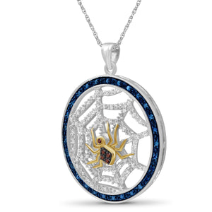1/2 Ctw Multi Color Diamond Two-Tone Sterling Silver Spider with Net Pendant