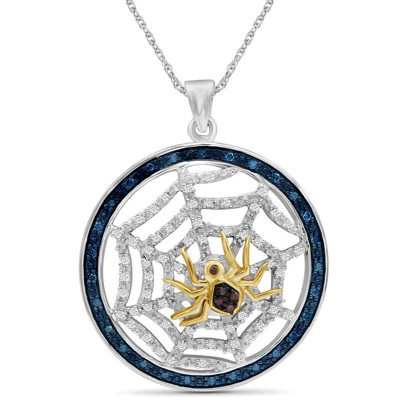 1/2 Ctw Multi Color Diamond Two-Tone Sterling Silver Spider with Net Pendant