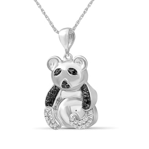 1/10 Ctw Black & White Diamond Sterling Silver Bear Pendant