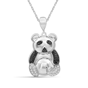 1/10 Ctw Black & White Diamond Sterling Silver Bear Pendant