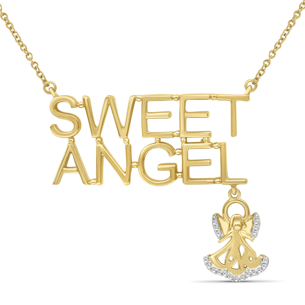 1/20 Ctw White Diamond "Sweet Angel" Necklace in 14kt Gold over Silver