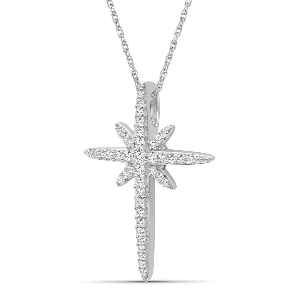 1/5 Carat T.W. White Diamond Sterling Silver Cross Pendant - Assorted Colors