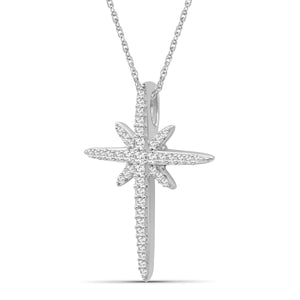 1/5 Carat T.W. White Diamond Sterling Silver Cross Pendant - Assorted Colors