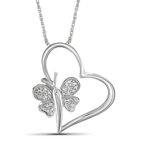 White Diamond Accent Sterling Silver Heart And Butterfly Pendant - Assorted Finish