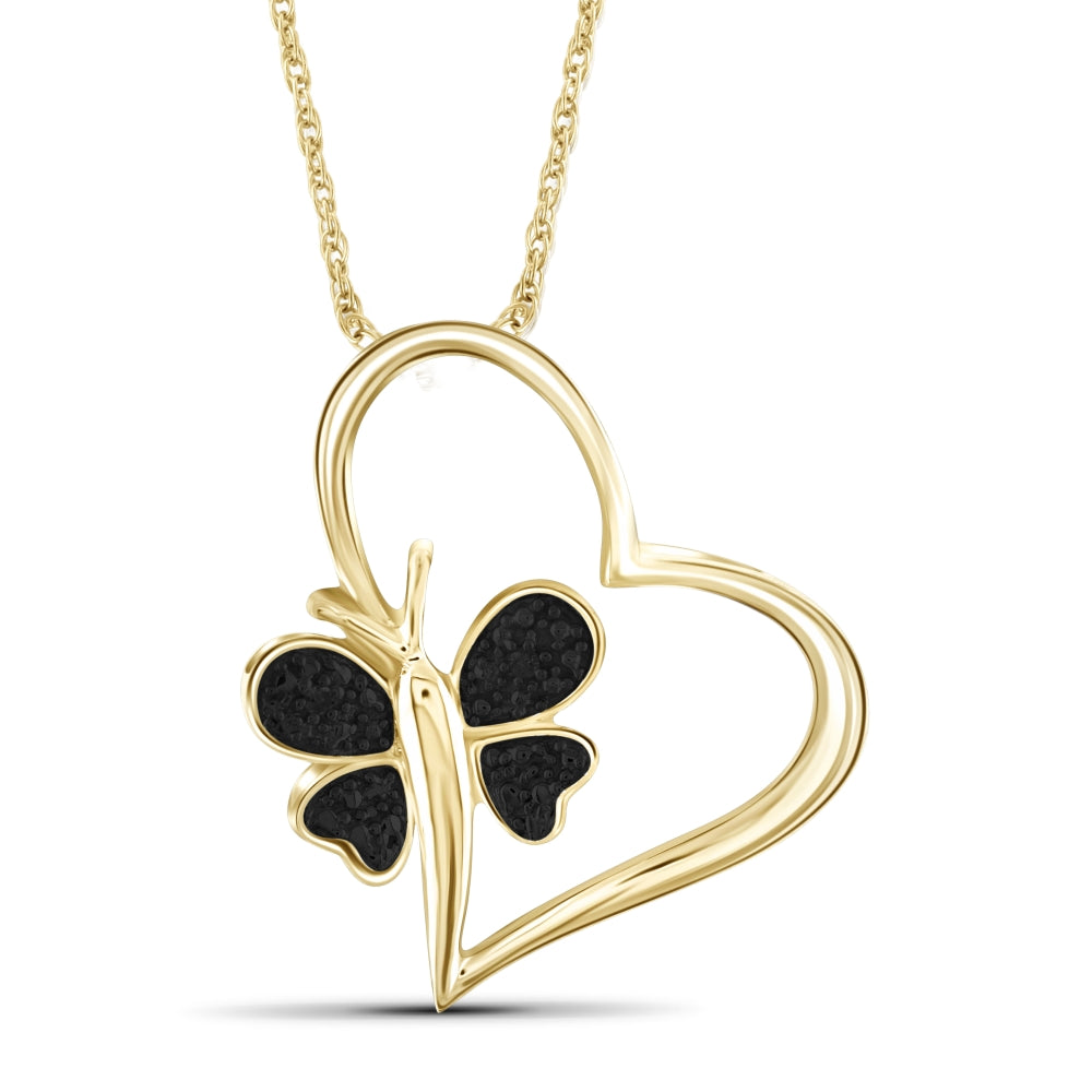 Black Diamond Accent Sterling Silver Heart And Butterfly