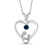 Genuine Blue Diamond Accent Mom & Child Heart Pendant Necklace in Sterling Silver