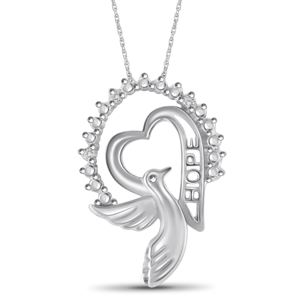 White Diamond Accent Sterling Silver "HOPE" Heart Pendant - Assorted Finish
