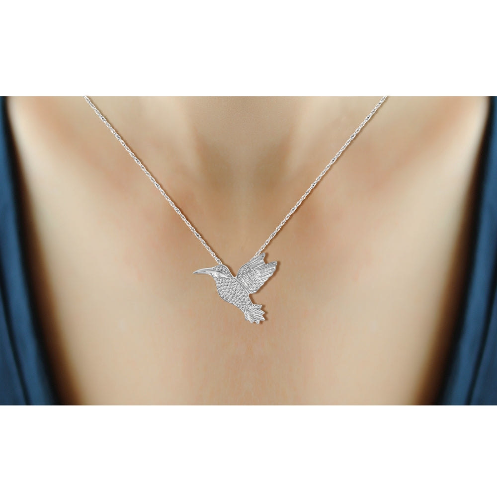 White Diamond Accent Sterling Silver Soaring Bird Pendant