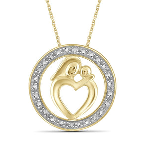 Genuine Diamond Accent Mother & Child Heart Pendant Necklace in Sterling Silver
