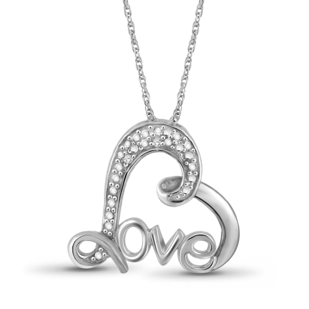 Genuine Diamond Accent Lovely Heart Pendant Necklace in Sterling Silver