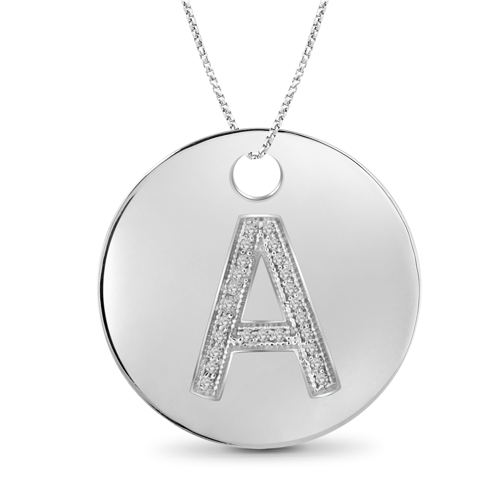 1/20 Carat Diamond A to Z Initials Pendant Sterling Silver - Assorted Colors & Styles