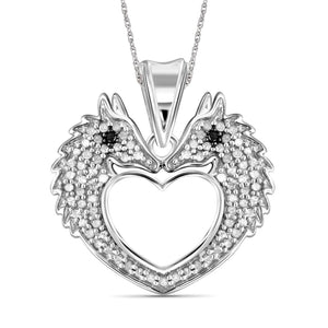 1/4 Carat T.W. Black And White Diamond Sterling Silver Heart Animals Pendant - Assorted Finish & Style