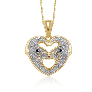 1/4 Carat T.W. Black And White Diamond Sterling Silver Heart Animals Pendant - Assorted Finish & Style
