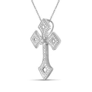 Accent White Diamond Cross Pendant in Sterling Silver - Assorted Colors