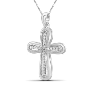 1/10 Ctw White Diamond Cross Pendant in Sterling Silver - Assorted Finishes