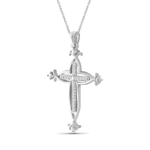 1/10 Ctw White Diamond Cross Pendant in Sterling Silver - Assorted Finishes