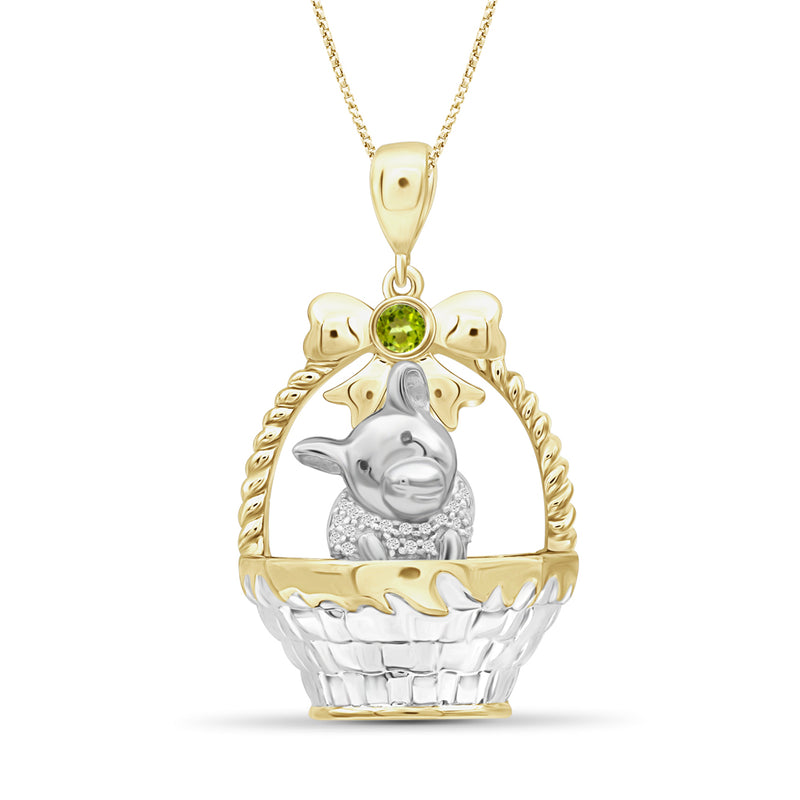 Birthstone and Accent Diamond Dog Basket Pendant in Sterling Silver - Assorted Birthstones