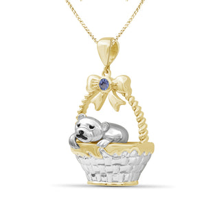 Dog Basket Birthstone Pendant in Sterling Silver - Assorted Birthstones