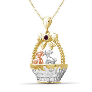 Birthstone and Accent Diamond Puppies Basket Pendant in Sterling Silver - Assorted Birthstones
