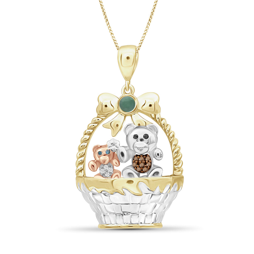Birthstone and Accent Diamond Teddy Basket Pendant in Sterling Silver - Assorted Birthstones