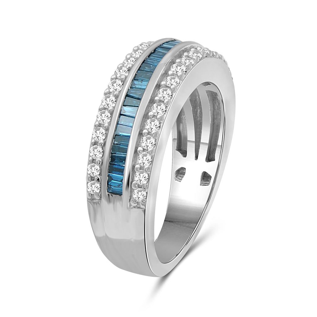 1.00 Carat T.W. Blue And White Diamond Sterling Silver Band