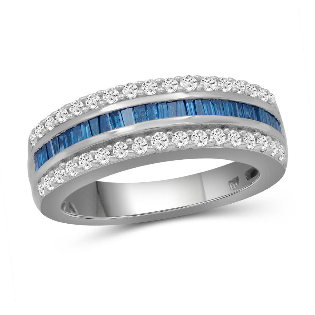 1.00 Carat T.W. Blue And White Diamond Sterling Silver Band