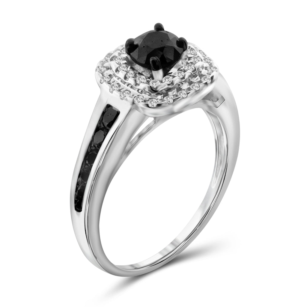 1.00 Carat T.W. Black And White Diamond Sterling Silver Cushion Shape Ring - Assorted Colors