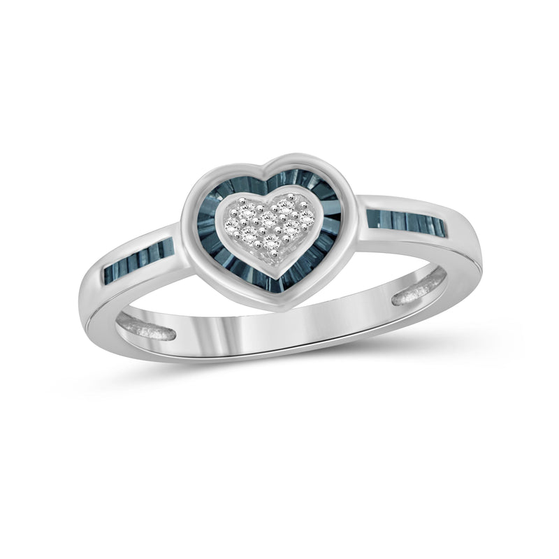 1/4 Carat T.W. Blue And White Diamond Sterling Silver Heart Ring